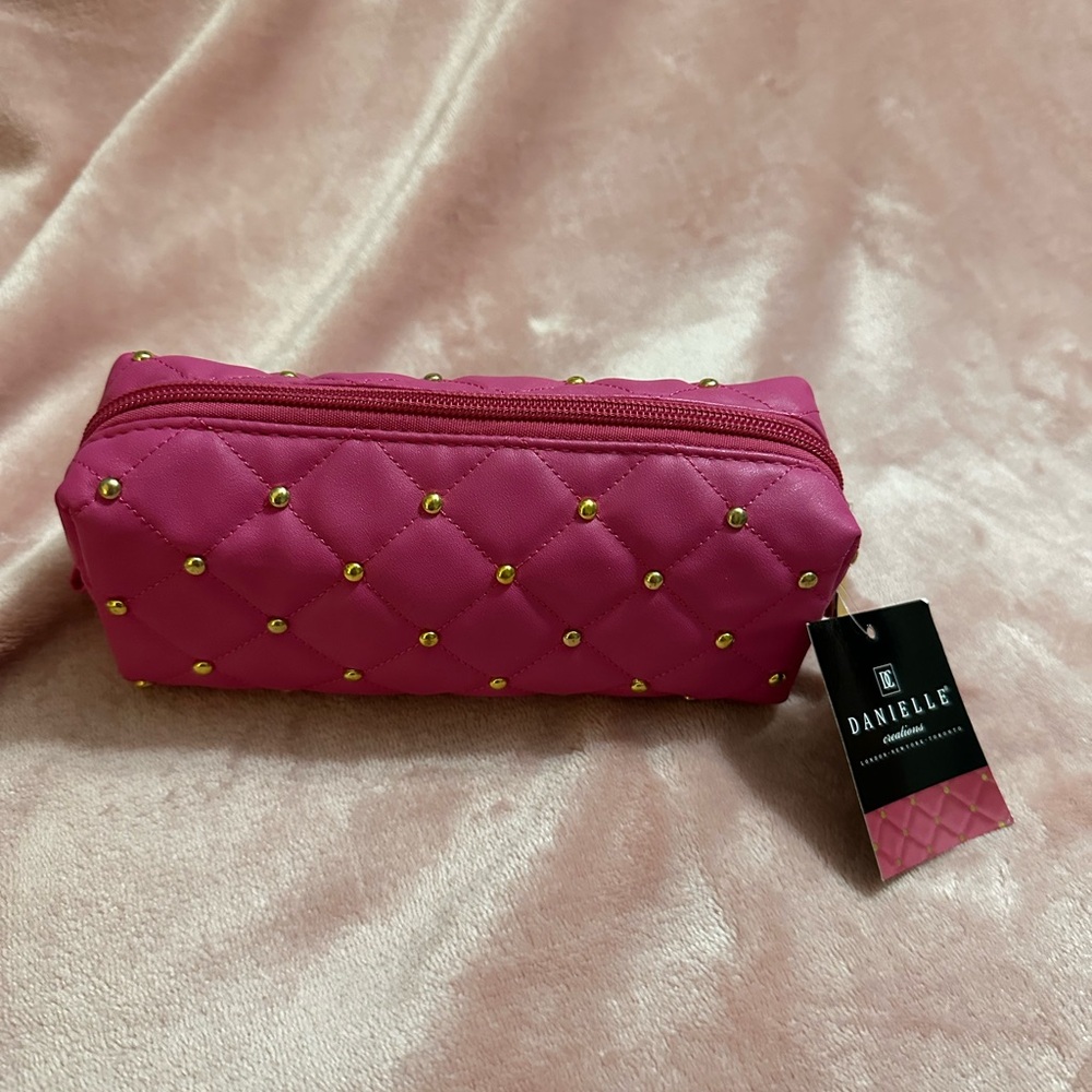 NEW Pink Quilted Women's Zip Pouch with gold accents by Danielle Creations